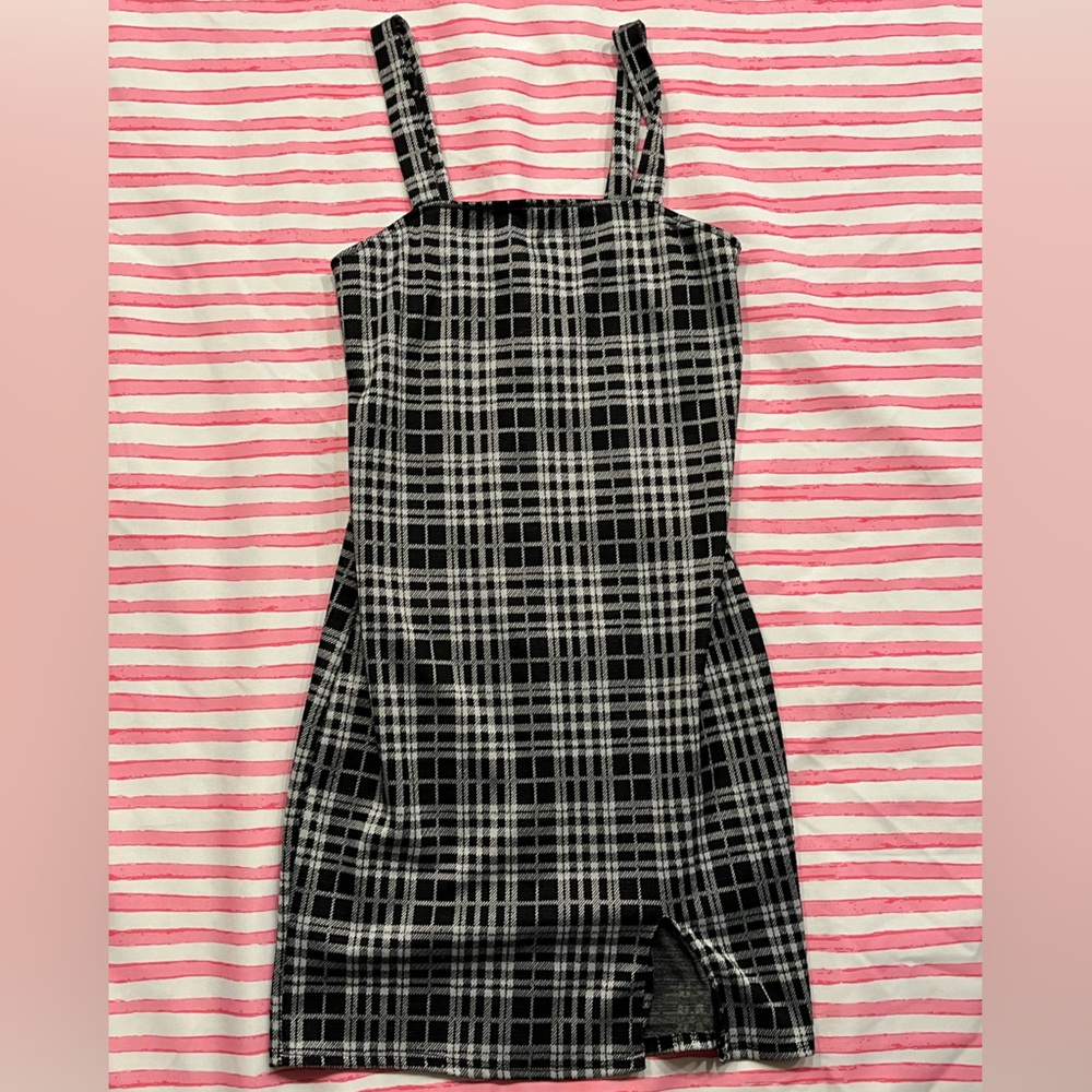 Black & White Plaid Bodycon Dress